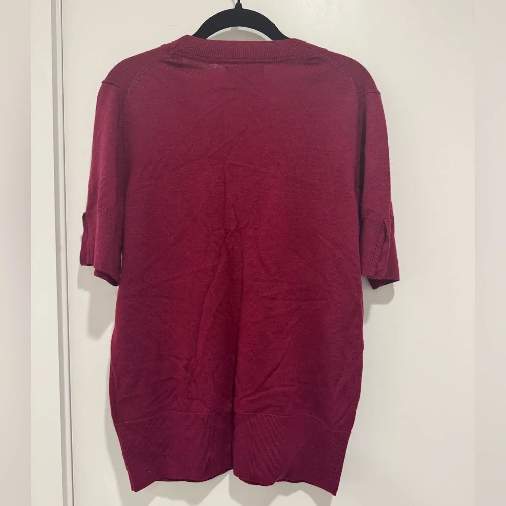 Burgundy Banana Republic Short Sleeve Merino V-Neck Sweater - XL - Picture 2 of 7